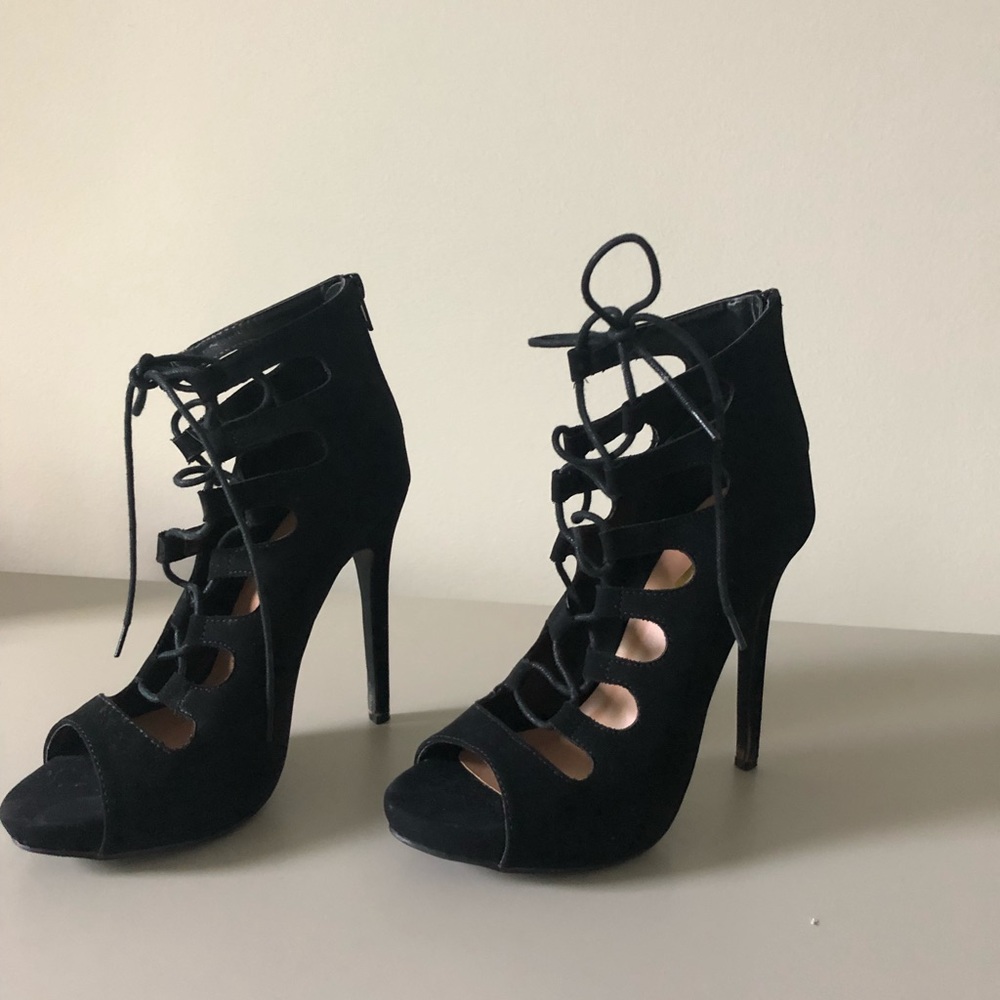 Black lace up heels